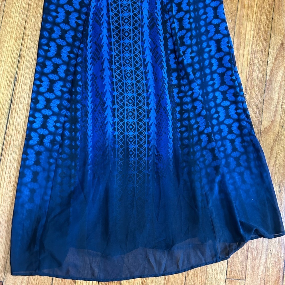 Express Blue Sheer Geometric Printed Sleeveless V Neck Maxi Dress Y2K - Picture 4 of 13